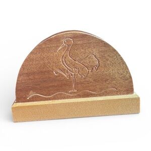Vintage Wooden Napkin Holder Engraved Bird